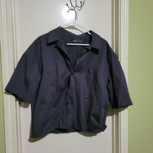 Zara Men's Casual Button Down Shirt - Dark Gray - Picture 1 of 4
